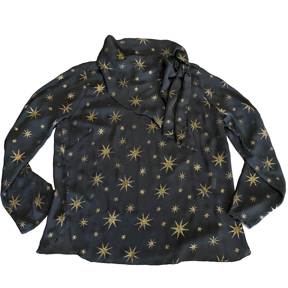 Vilagallo Georgia vintage blouse Black gold Star Print Blouse size 44 top vtg